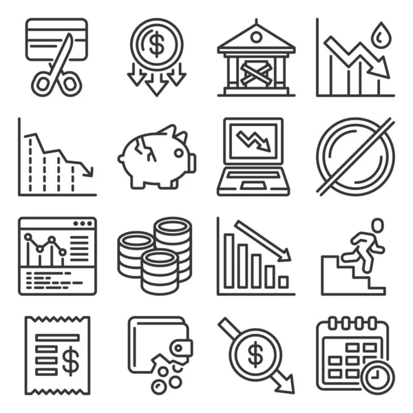 Bankruptcy Icons Set on White Background. Line Style Vector — Stock Vector