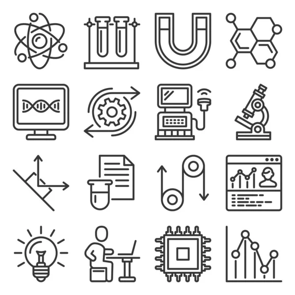 Science Physics Pictogrammen ingesteld op witte achtergrond. Lijnstijlvector — Stockvector