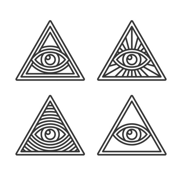 Símbolos masónicos Illuminati, Ojo en el signo del triángulo. Vector — Vector de stock