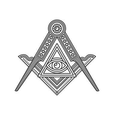 Masonik Masonluk Amblem Simgesi Beyaz Arkaplanda Simge Logosu. Vektör