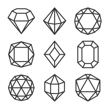 Kırmızı Kristaller ve Gemstone Simgeleri Beyaz Arkaplanda Ayarlandı. Vektör