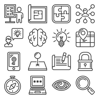 Görev Simgeleri Beyaz Arkaplanda Ayarlandı. Satır Biçimi Vektörü