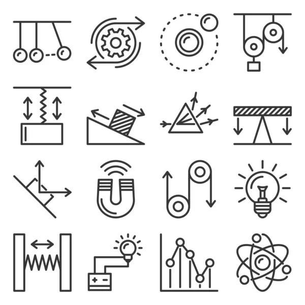 Science Physics Icons auf weißem Hintergrund. Linienstilvektor — Stockvektor