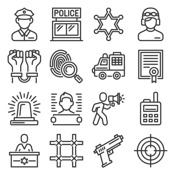 Police an Doliceman Icons Set on White Background. Vector