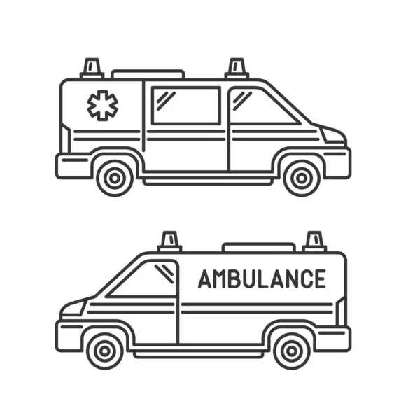 Coche de emergencia de ambulancia sobre fondo blanco. Estilo de línea Vector — Vector de stock