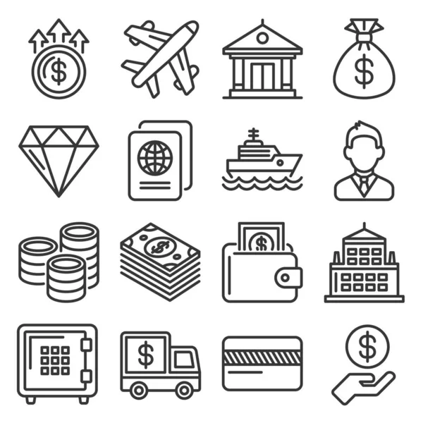 Millionaire and Big Money Icons Set on White Background. Vector — Stock Vector