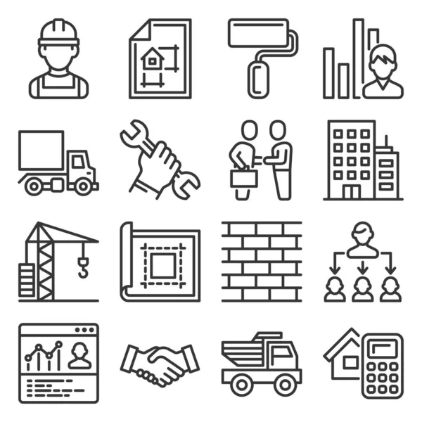 Contractor and Construction Icons Set on White Background. Vector — Stock Vector