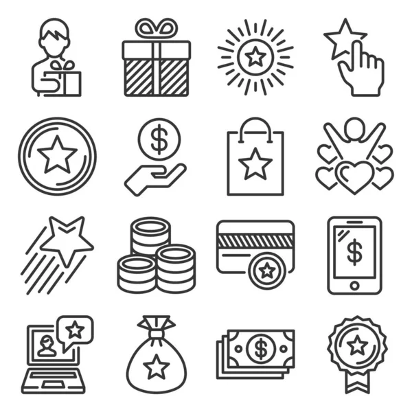 Bonus and Loyalty Money Program Icons Set (dalam bahasa Inggris). Vektor - Stok Vektor