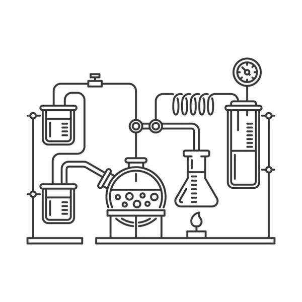 Chemistry Laboratory Infographic with Some Reaction. Estilo de línea Vector — Vector de stock