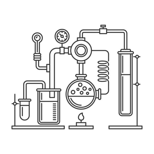 Kémiai Laboratórium Infografika némi reakcióval. Vonalas vektor — Stock Vector