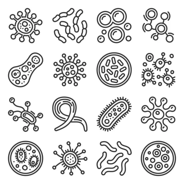 Conjunto de ícones de bactérias, micróbios e vírus. Vetor —  Vetores de Stock