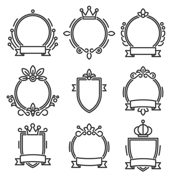 Heraldic Baroque Frame Set on White Background. Line Style Vector — Stock Vector