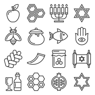 Rosh Hashanah İkonları. Yahudi Yeni Yıl Seti. Vektör