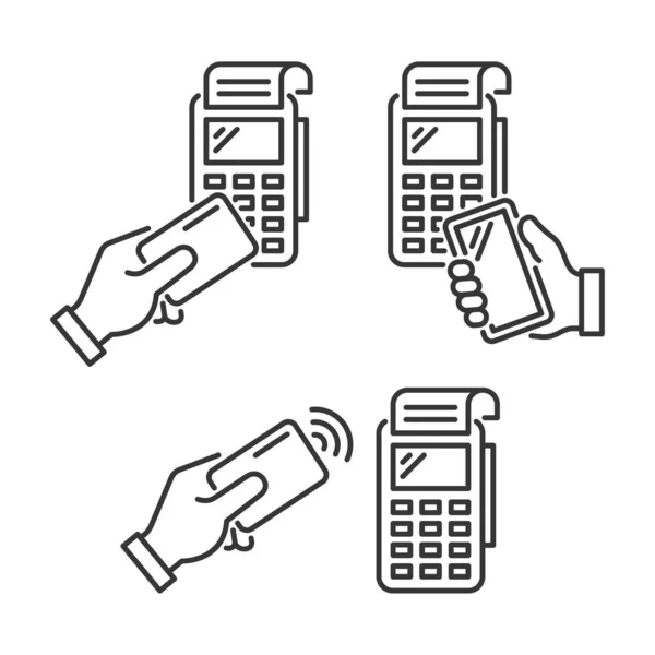 NFC Mobile Phone Payment și Terminal Icons Set. Vector — Vector de stoc