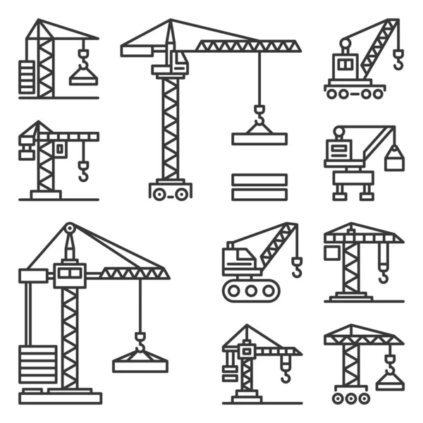 Iconos de las grúas de construcción ambientados en fondo blanco. Vector — Vector de stock