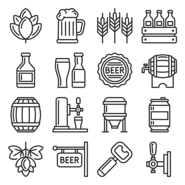 Beer and Alcohol Industry Icons Set on White Background. Vector — Stock Vector