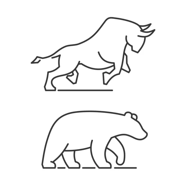 Bear and Bull Icons Set on White Background. Vecteur — Image vectorielle