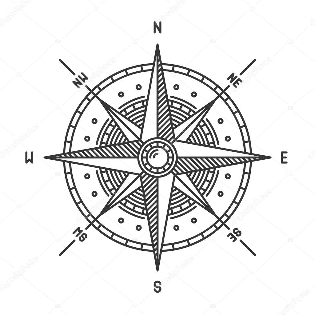 Compass Wind Rose Icon Sign on White Background. Vector