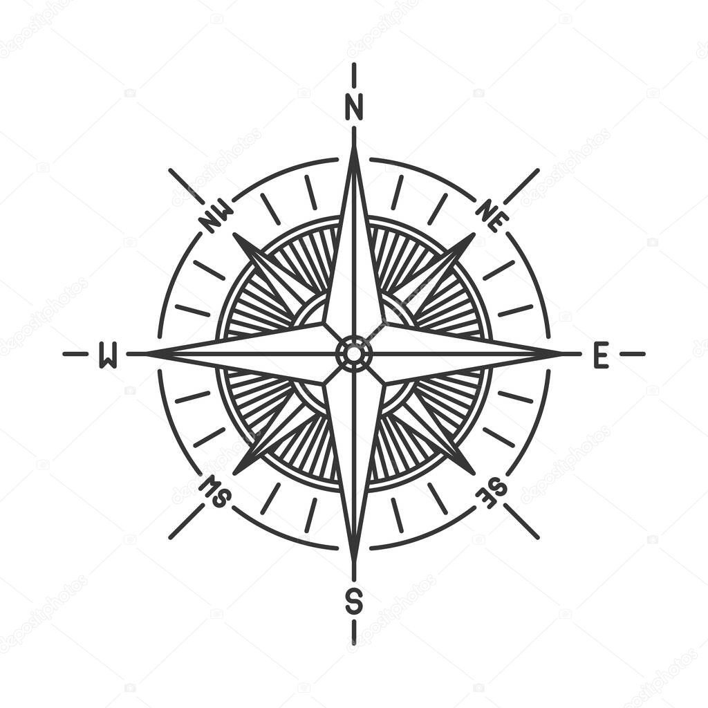 Compass Wind Rose Icon Sign on White Background. Vector