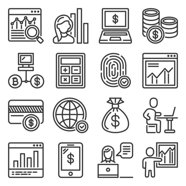 Business Icons Set on White Background. Vector