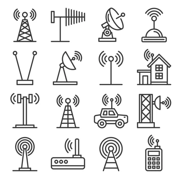 Antenna e Wireless Technology Icons Set. Vettore — Vettoriale Stock