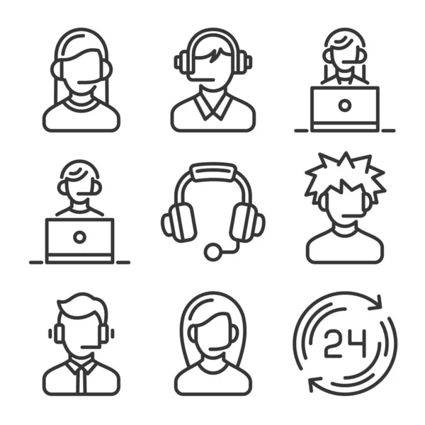 Call Center en Support Pictogrammen ingesteld. Vector — Stockvector