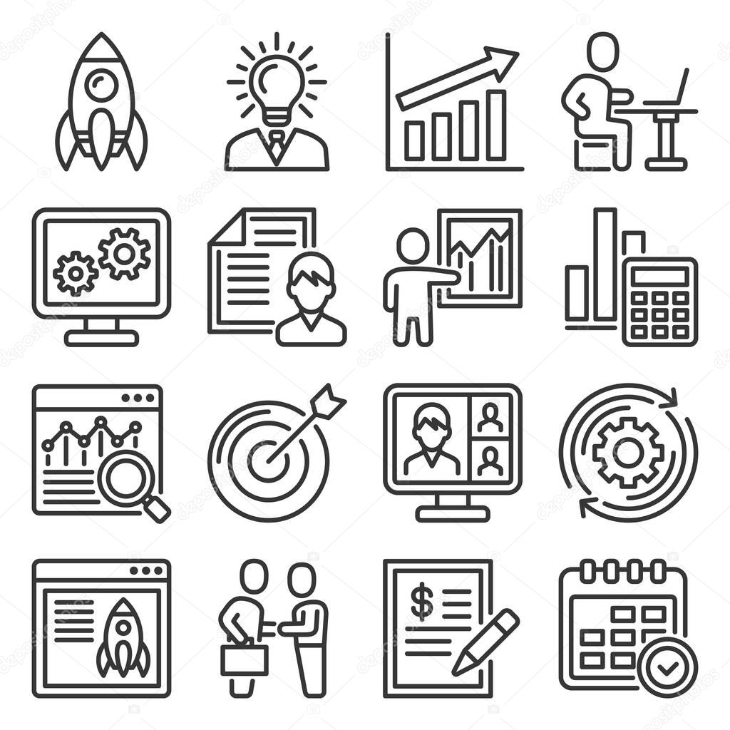 Startup Icons Set on White Background. Vector