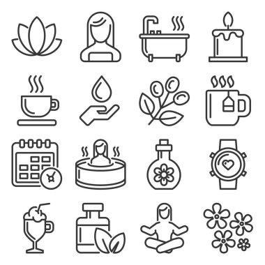 Beyaz Arkaplanda Spa ve Gevşeme Simgeleri. Vektör