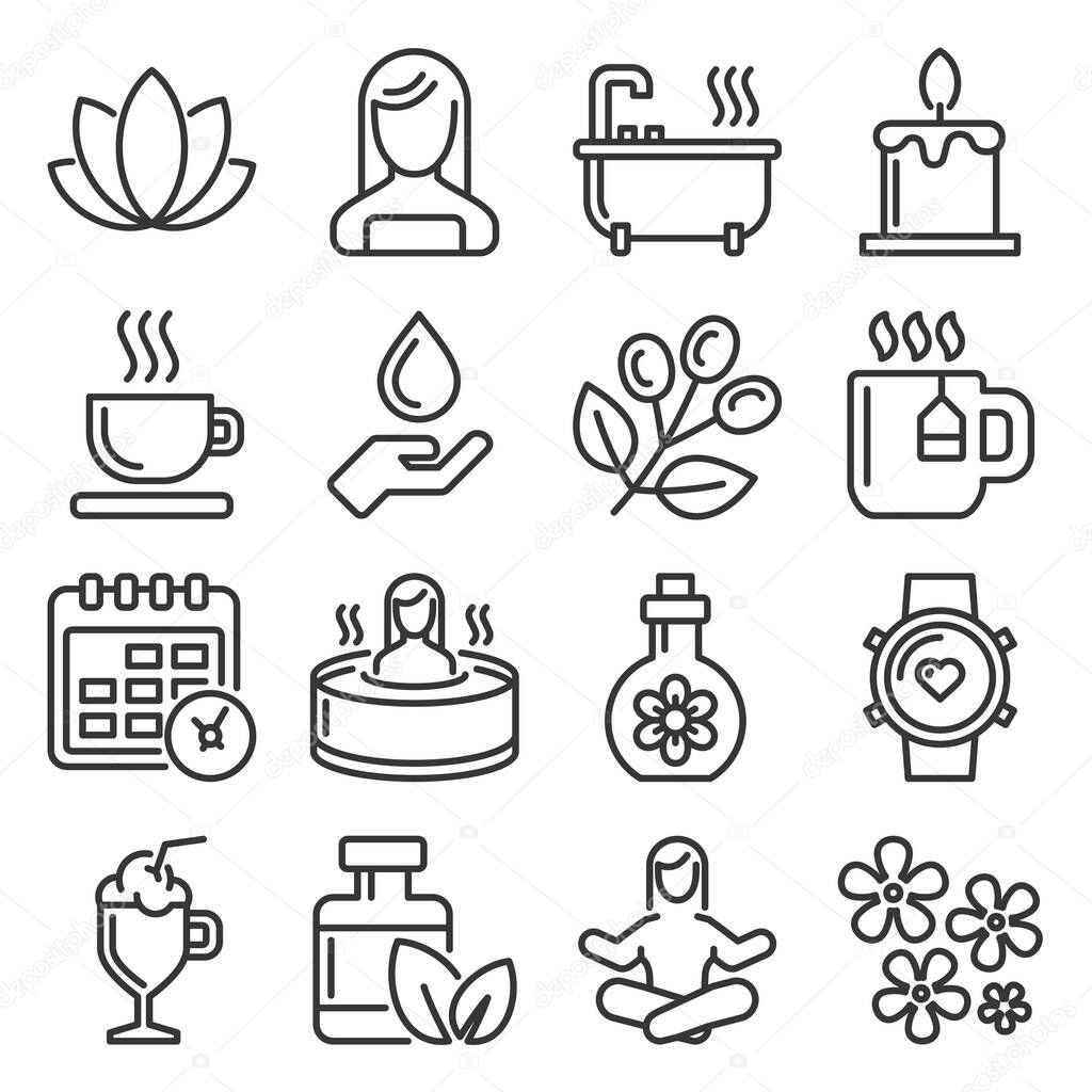 Spa and Relax Icons Set on White Background. Vector