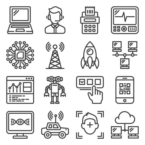 Icone tecnologiche impostate su sfondo bianco. Vettore — Vettoriale Stock