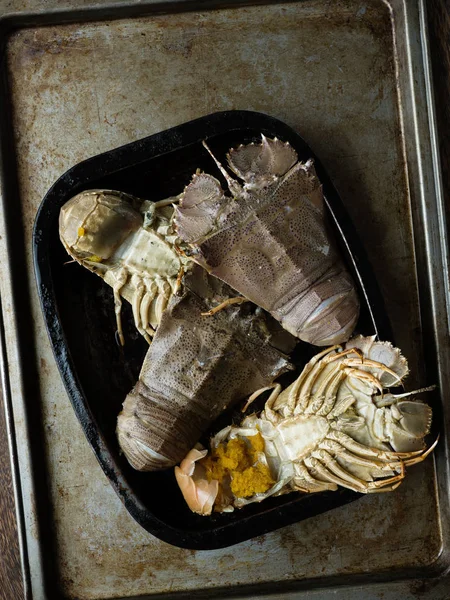 Close Rustic Uncooked Moreton Bay Bugs Shellfish — Stock Photo, Image