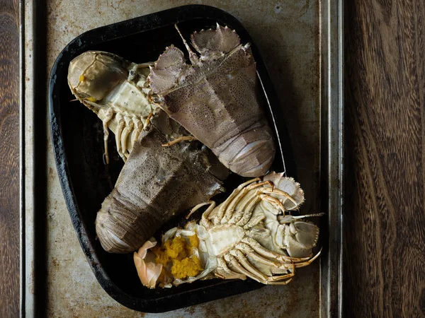 Close Rustic Uncooked Moreton Bay Bugs Shellfish — Stock Photo, Image