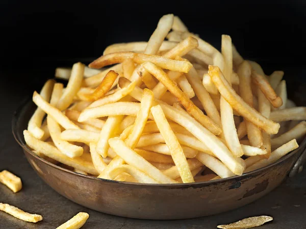Close Pan Rustic Golden French Fries — Stock Photo, Image