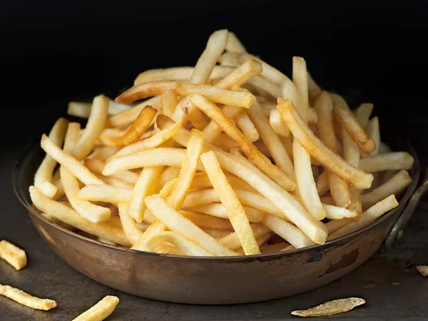 Close Pan Rustic Golden French Fries — Stock Photo, Image