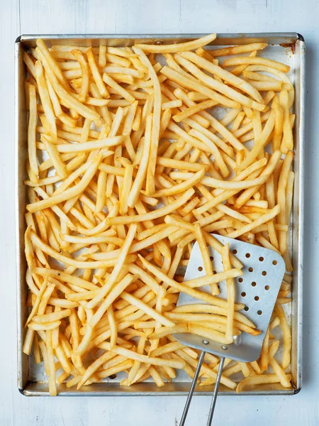 Close Tray Rustic Golden French Fries — Stock Photo, Image