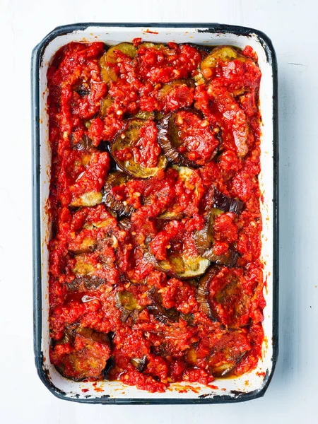 Närbild Facket Mellanöstern Stuvad Aubergine — Stockfoto