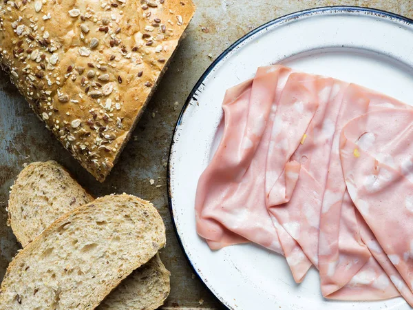 Close Rustic Italian Mortadella Sausage — Stock Photo, Image