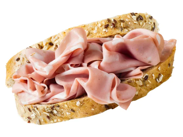 Close Italiano Mortadella Sanduíche Fundo Branco — Fotografia de Stock