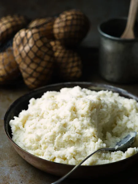 Primo Piano Pentola Purè Patate Rustico — Foto Stock