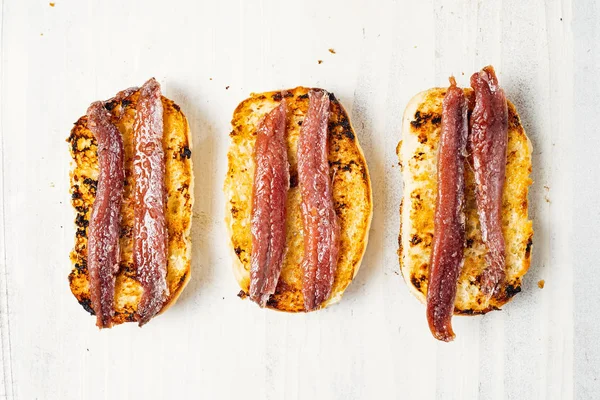 Primer Plano Tostadas Anchoa — Foto de Stock