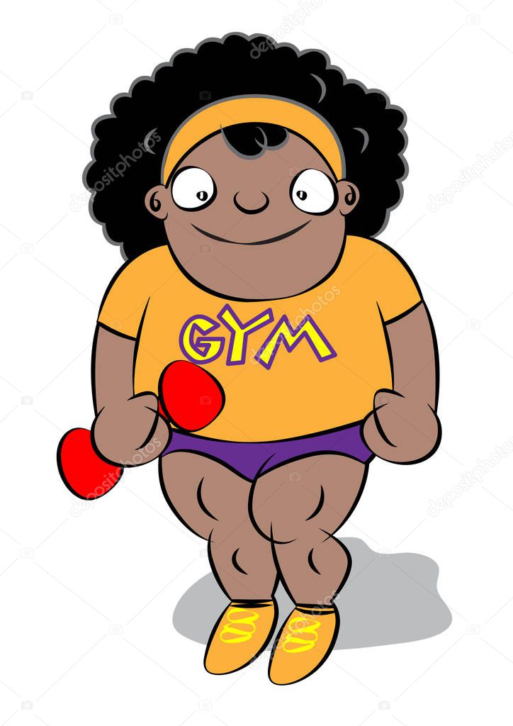 funny cute chubby black girl at school gym vector illustration