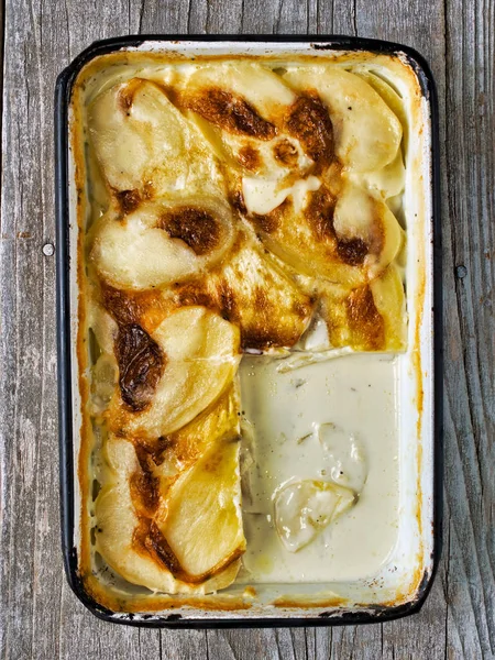 Gros Plan Dauphinois Gratin Pommes Terre Dorées Rustiques — Photo