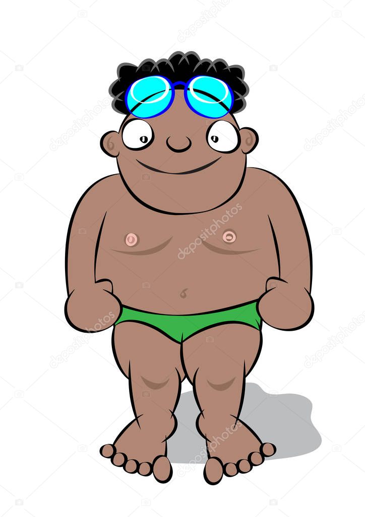 cute black boy in swimming class vector illustration