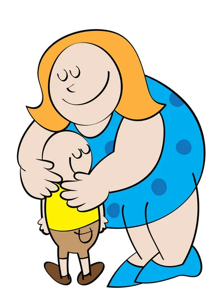 Madre e figlio fare orso abbraccio divertente cartone animato — Vettoriale Stock