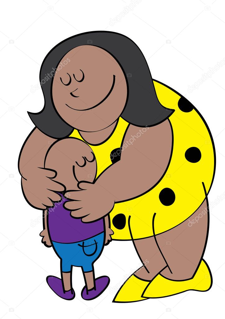mother and son doing bear hug funny cartoon 