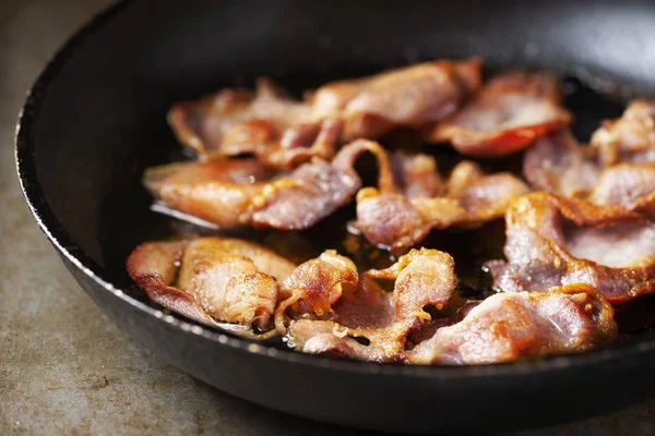 Close Rustic Pan Fried English Back Bacon — Stock Photo, Image