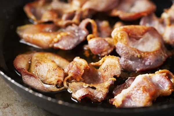 Gros Plan Casserole Rustique Frite Anglais Bacon Arrière — Photo