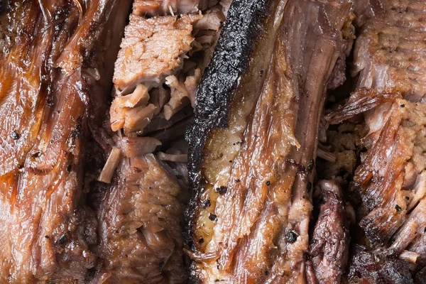 Primer Plano Rústico Americano Barbacoa Carne Brisket Alimentos Fondo —  Fotos de Stock