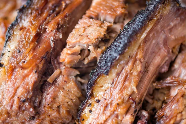 Close Van Rustieke Amerikaanse Barbecue Rundvlees Brisket Voedsel Achtergrond — Stockfoto