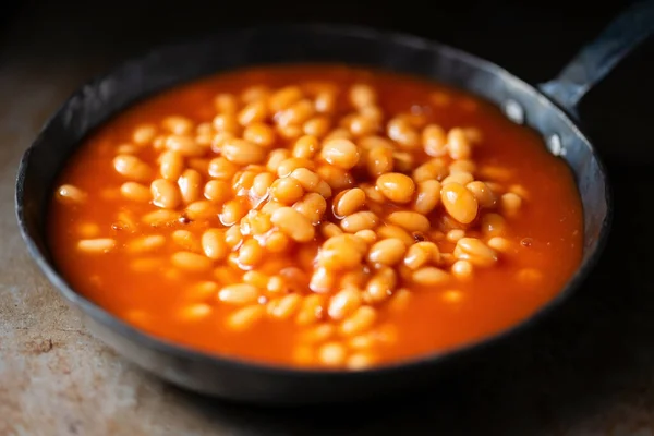 Primo Piano Fagioli Forno Inglesi Rustici Salsa Pomodoro — Foto Stock